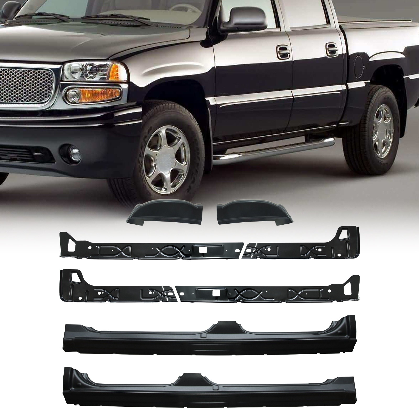 For Silverado Sierra 1500 99-07 Crew Cab Outer& Inner Rocker Panels& Cab Corners