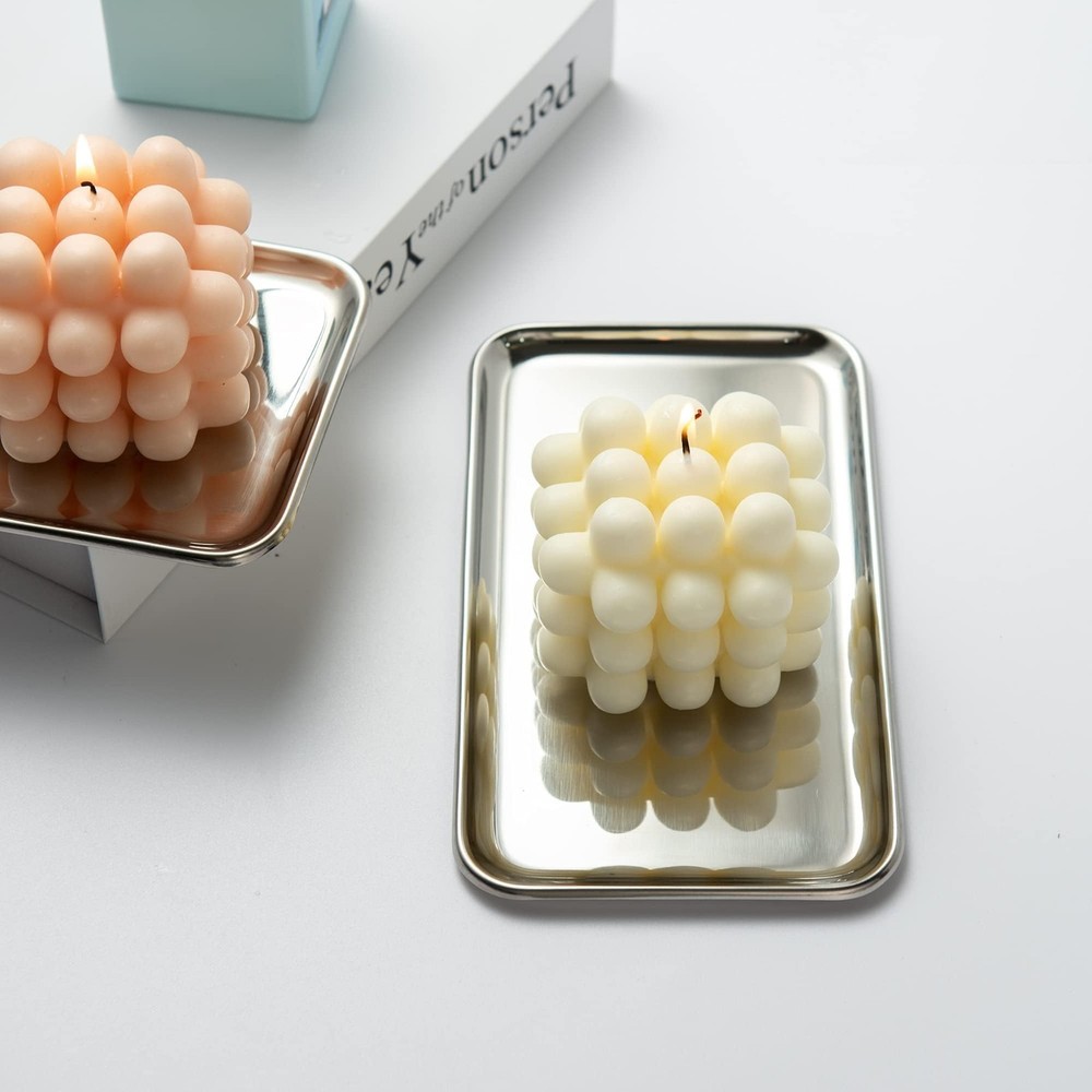 IMEEA Small Silver Tray Rectangular SUS304 Stainless 8" x 4.6" x 0.2",