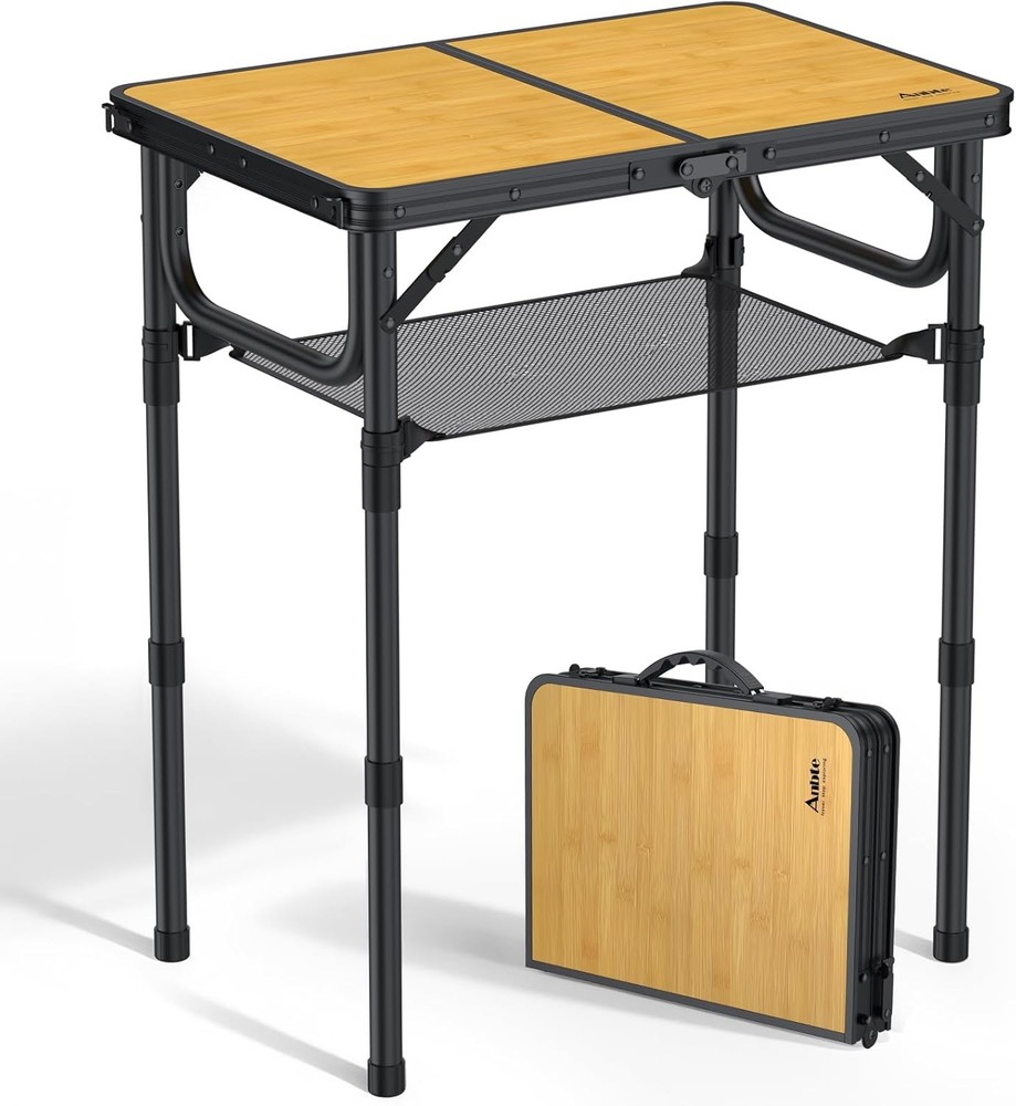 2ft Camping Table Foldable W/ Storage Net 3 Adjustable Heights Aluminum Small