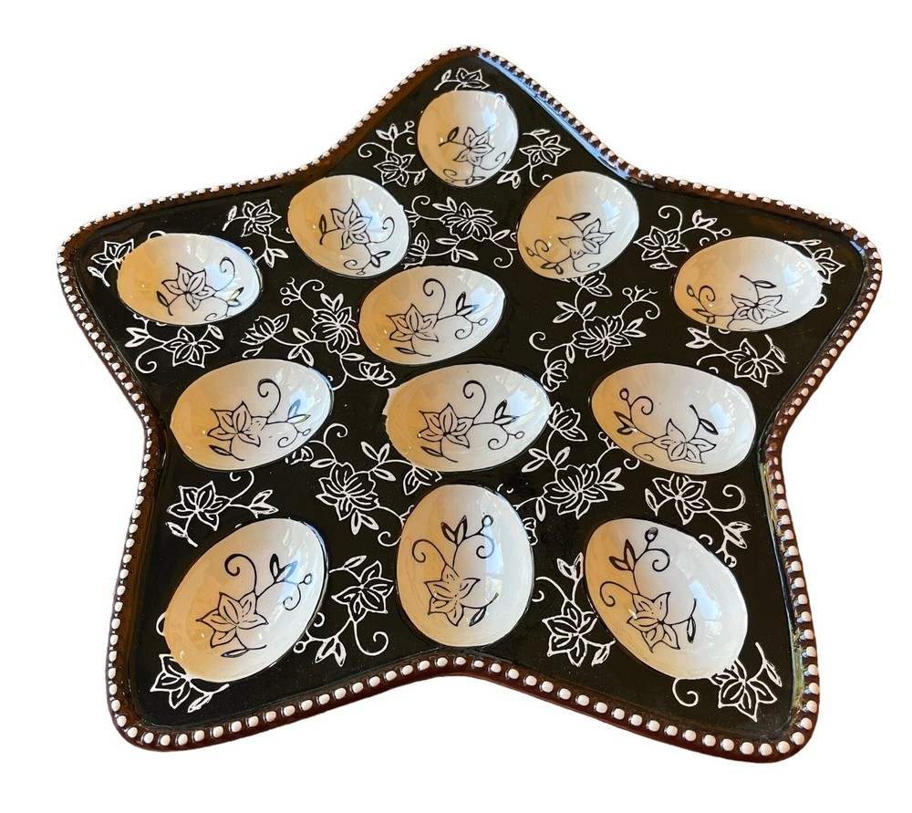 Star-Shaped Egg PlatterCeramic Holds A Dozen - Hand Painted