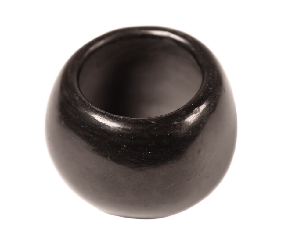 Santa Clara Pueblo Black Bowl Pottery Mid/Late 20th Century  1.25" H x 1.75" D