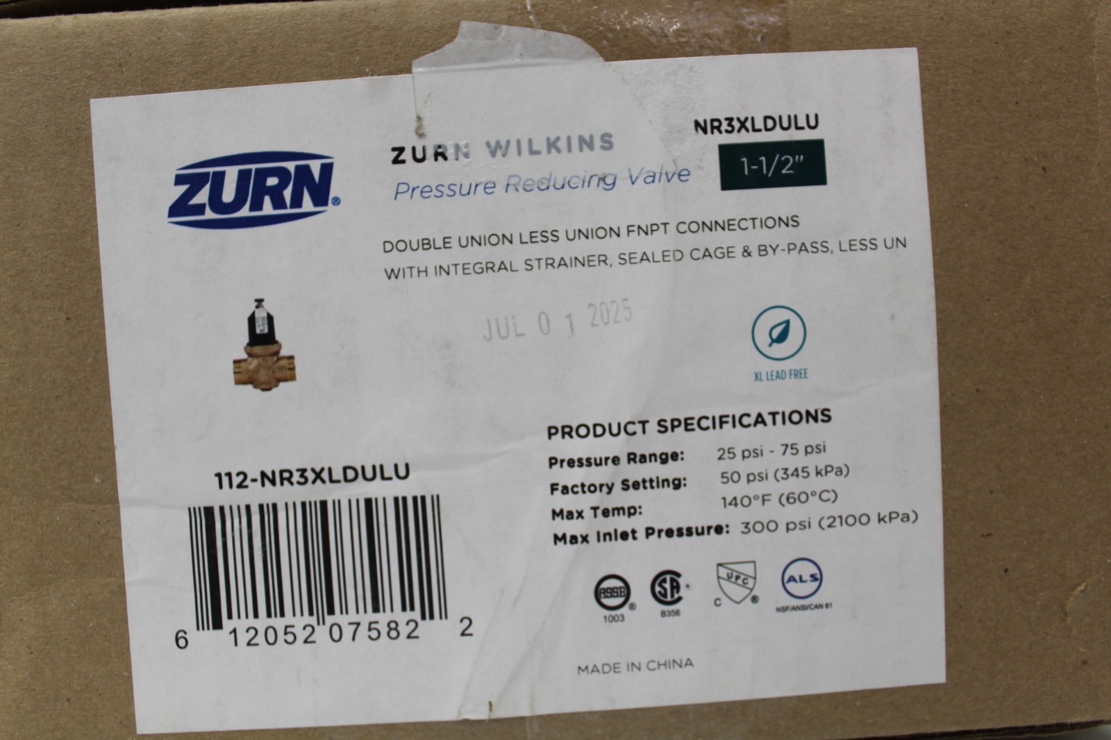 Zurn 112-NR3XLDULU 1-1/2 in. NR3XL Pressure Reducing Valve Female x Female NEW