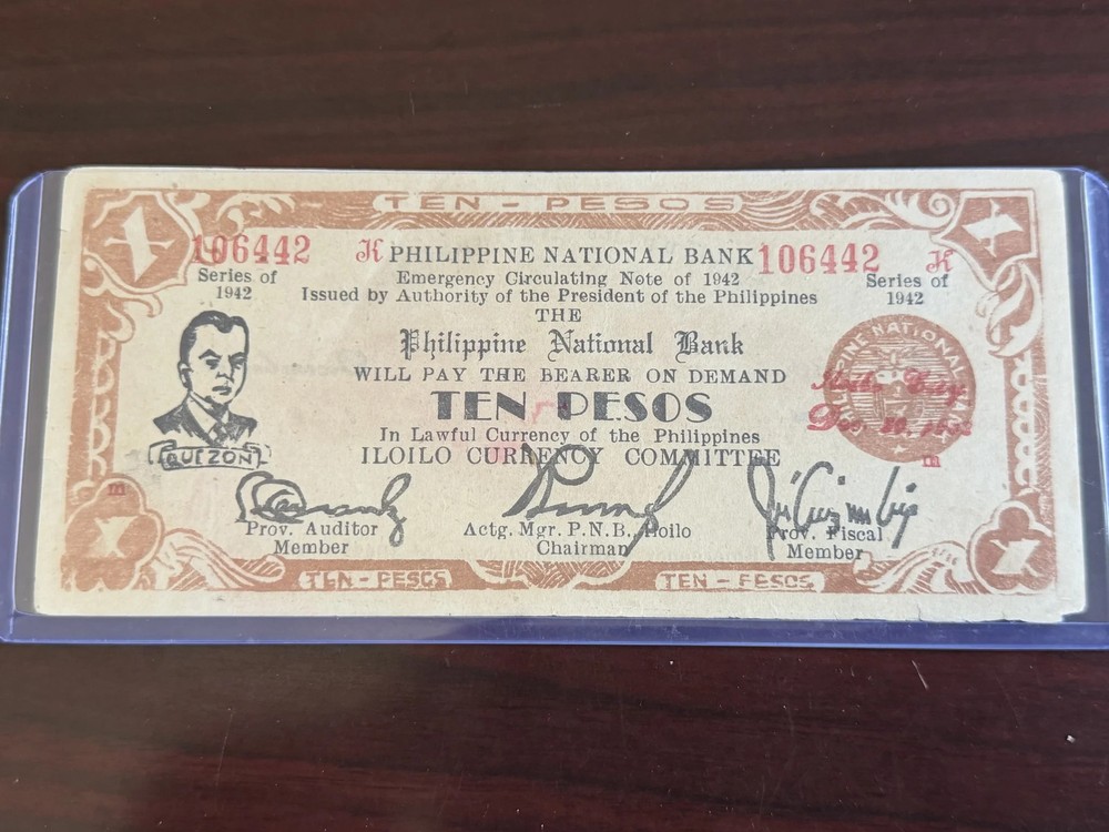 1942 Philippines 10 Pesos Iloilo Emergency WWII Guerrilla Note Quezon