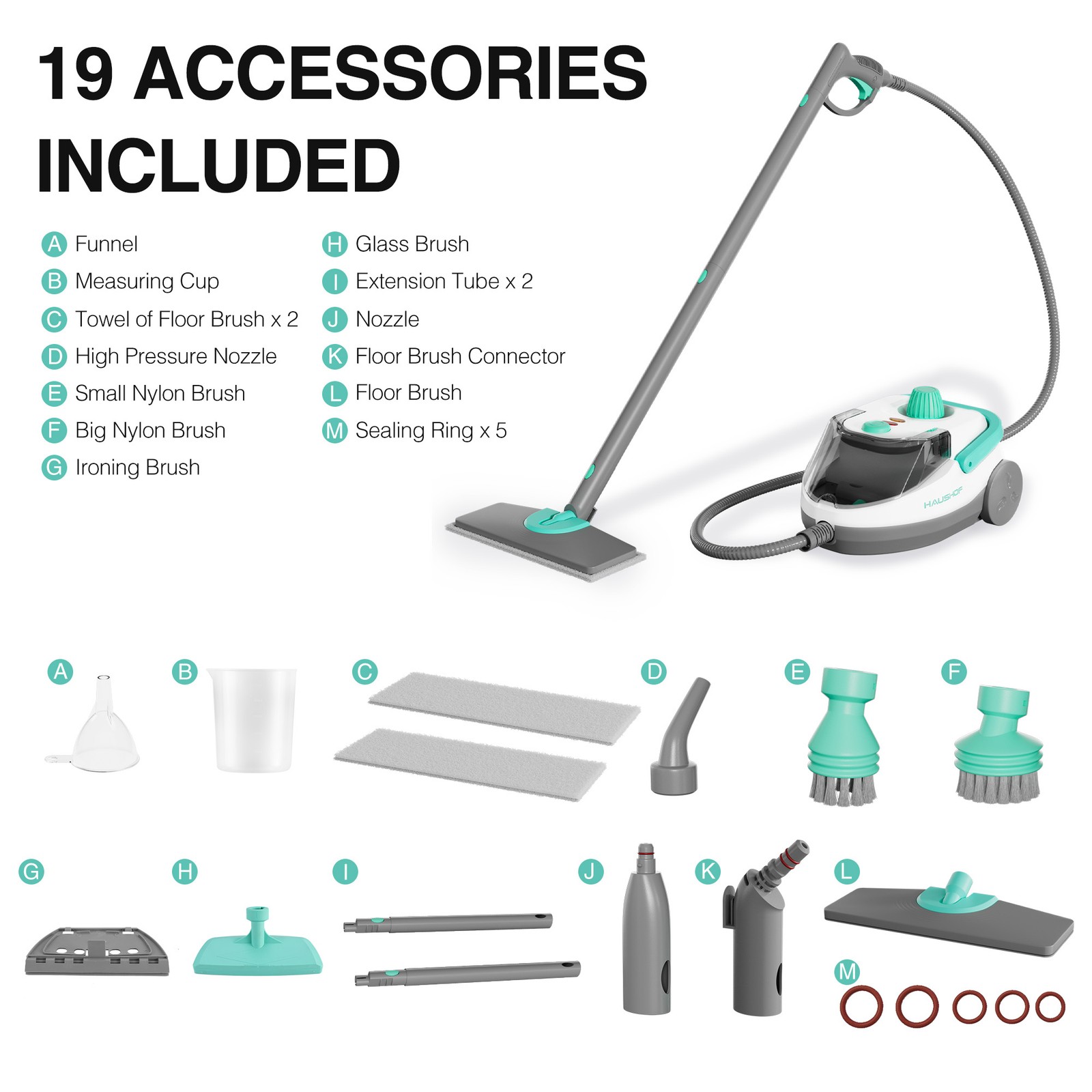 HAUSHOF 1500W High Pressure Steam Cleaner Steambot Multipurpose Cleaning Machine