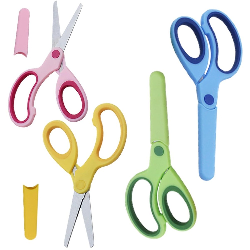 4Pcs Medium Scissors with Cover, Safety Scissors for Students, Multicolored