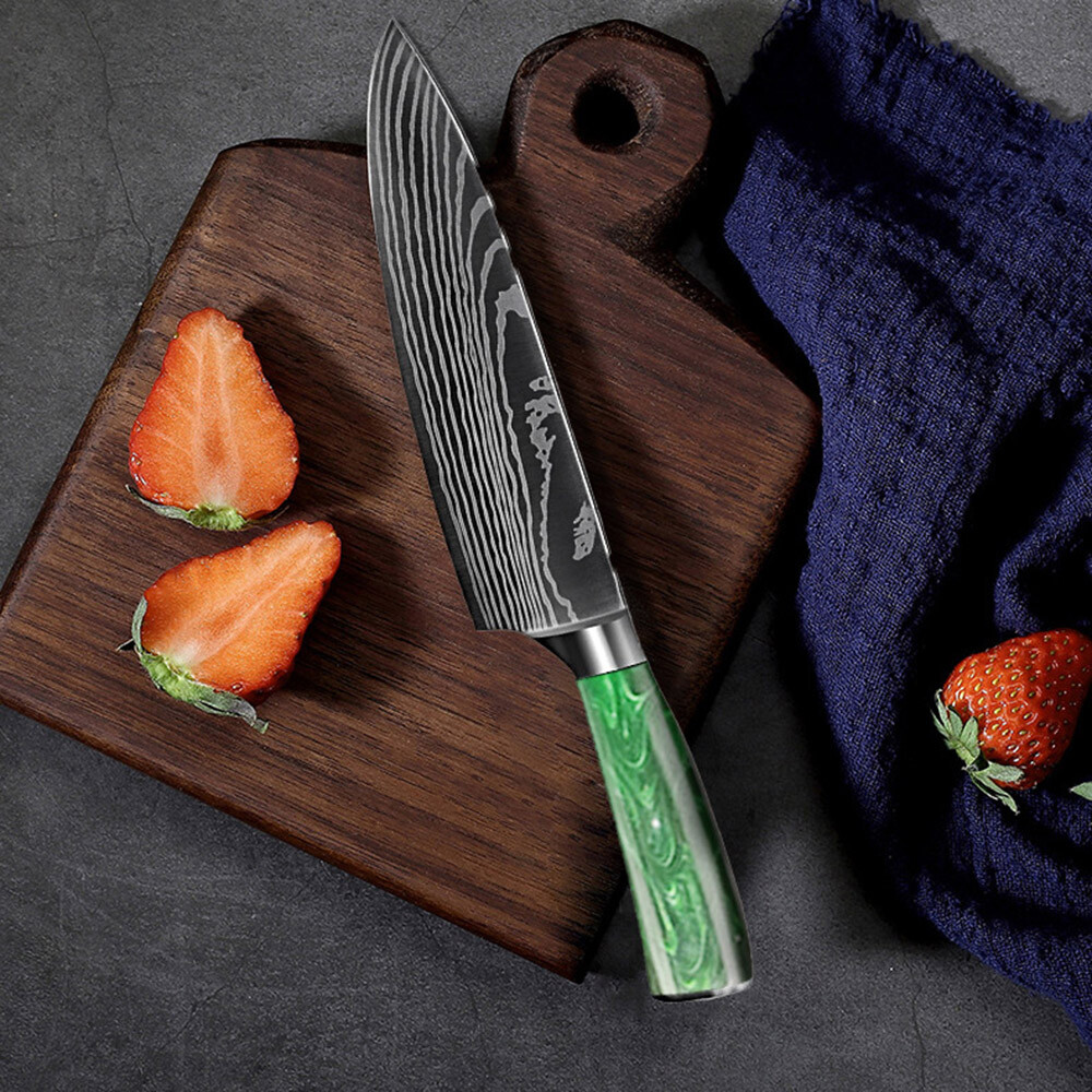 Japanese Damascus Pattern Chef Knives Stainless Steel Cleaver Kitchen Knife Set