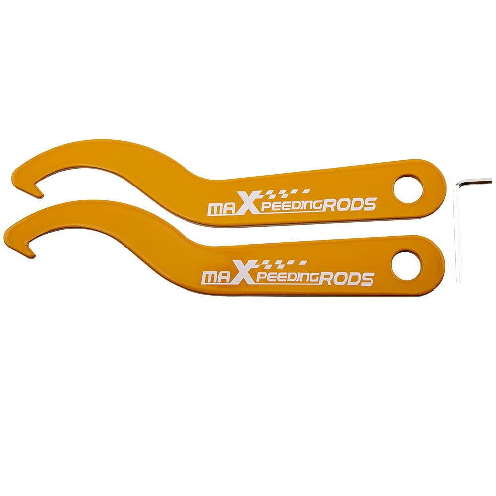 2 PCS Universal C Spanner Hook Wrench Set Coilover Spring Tool Steel Yellow