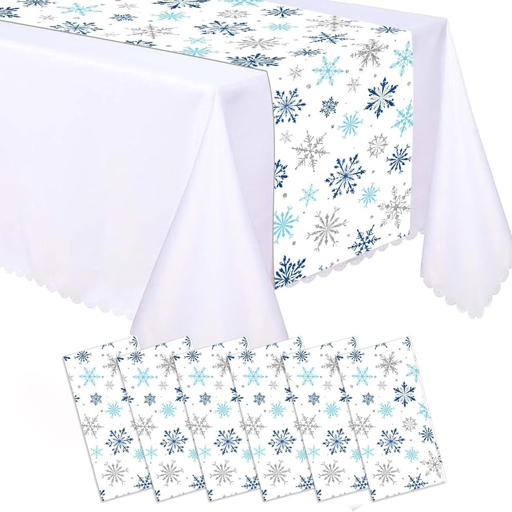 6Pcs Snowflake Table Runner White Winter Wonderland Decorations Plastic