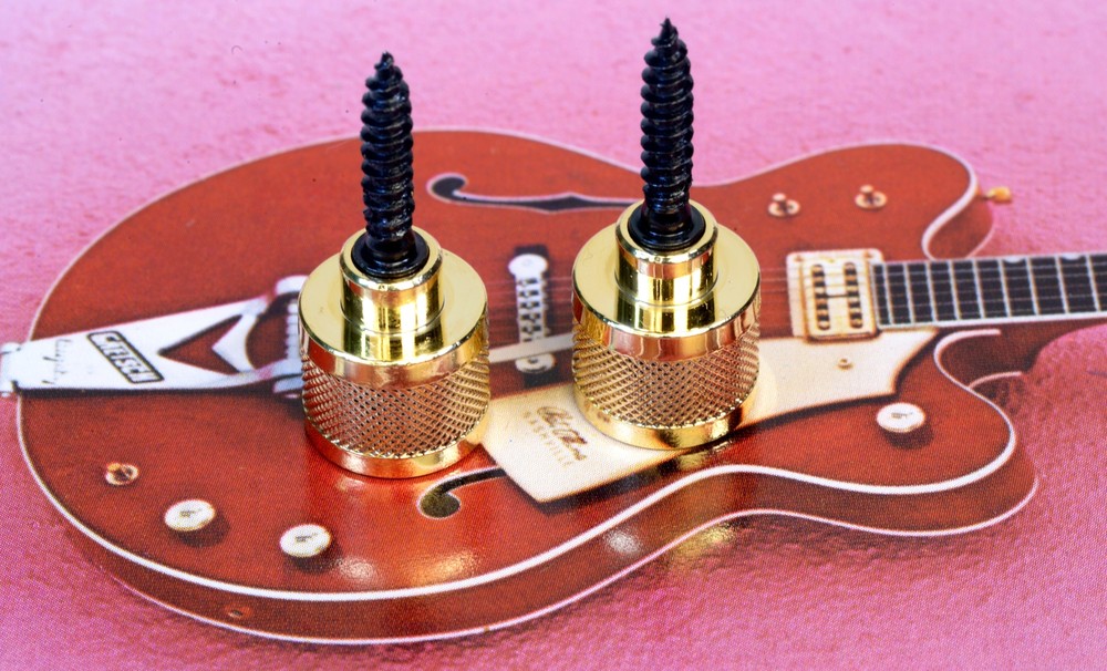2 Gold Strap Knobs Buttons With Hanger Bolts For Gretsch, #GGGSB