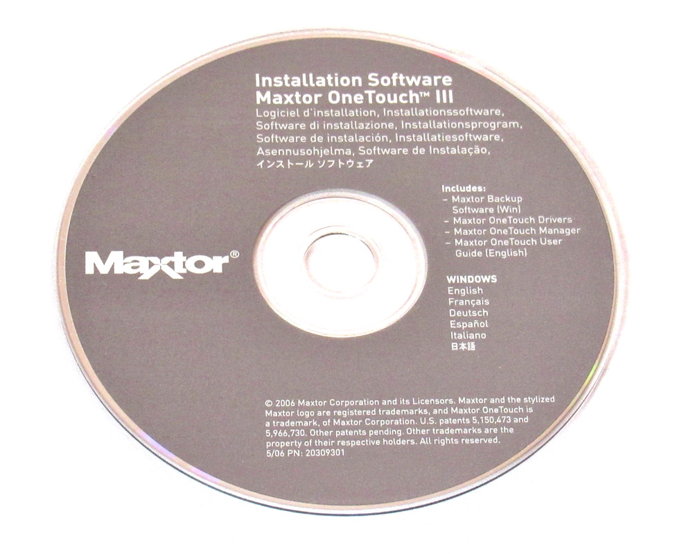 Maxtor OneTouch lII Software Installation CD for Windows