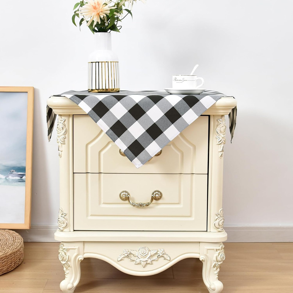 2 Pack Small Square Tablecloth Farmhouse Checkered Black and White Gingham Night
