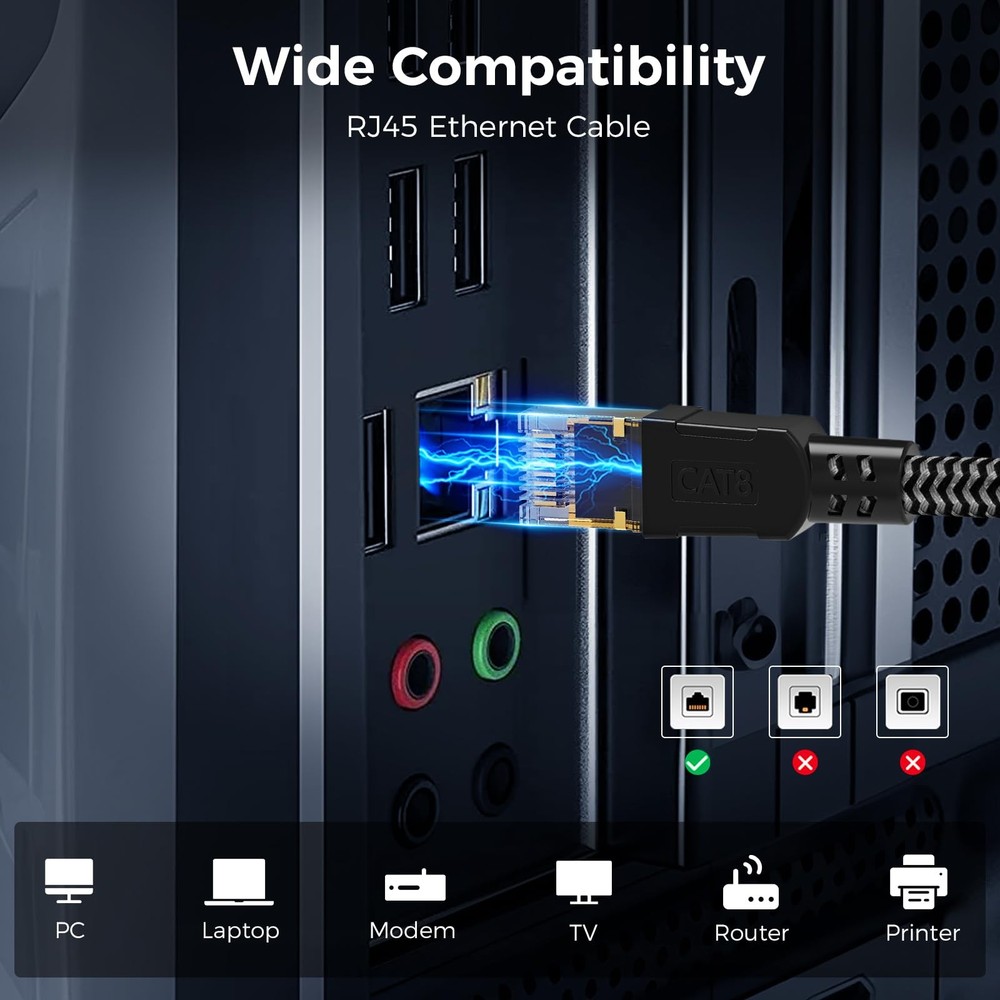Cat 8 Ethernet Cable 50FT, High-Speed Braided Internet Cable Network Cord wit...