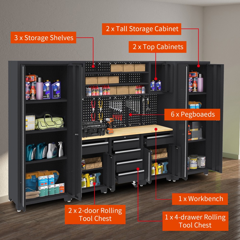 Garage Storage Cabinet System 9-Pcs Workshop Set for Garage Tool Organization