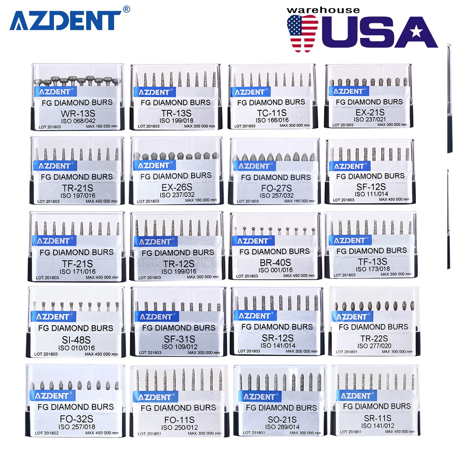 AZDENT Dental Super Coarse Diamond Burs Drills FG For High Speed Handpiece