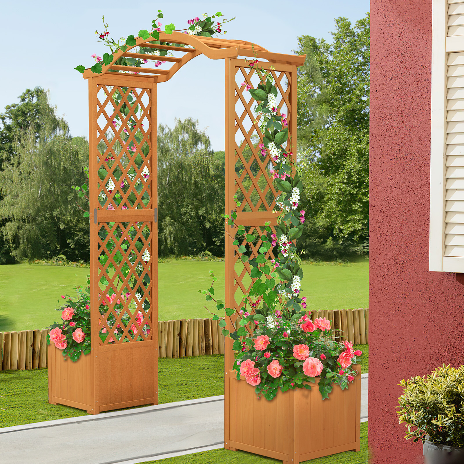 Wooden Garden Arbor Outdoor Archway with Trellis for Wedding Ceremony Decoration