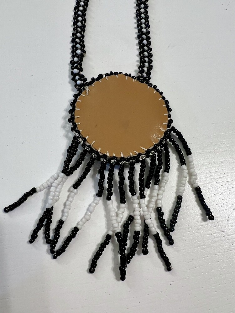 Native American Indian Handmade Beaded Thunderbird Eagle Necklace Leather Back