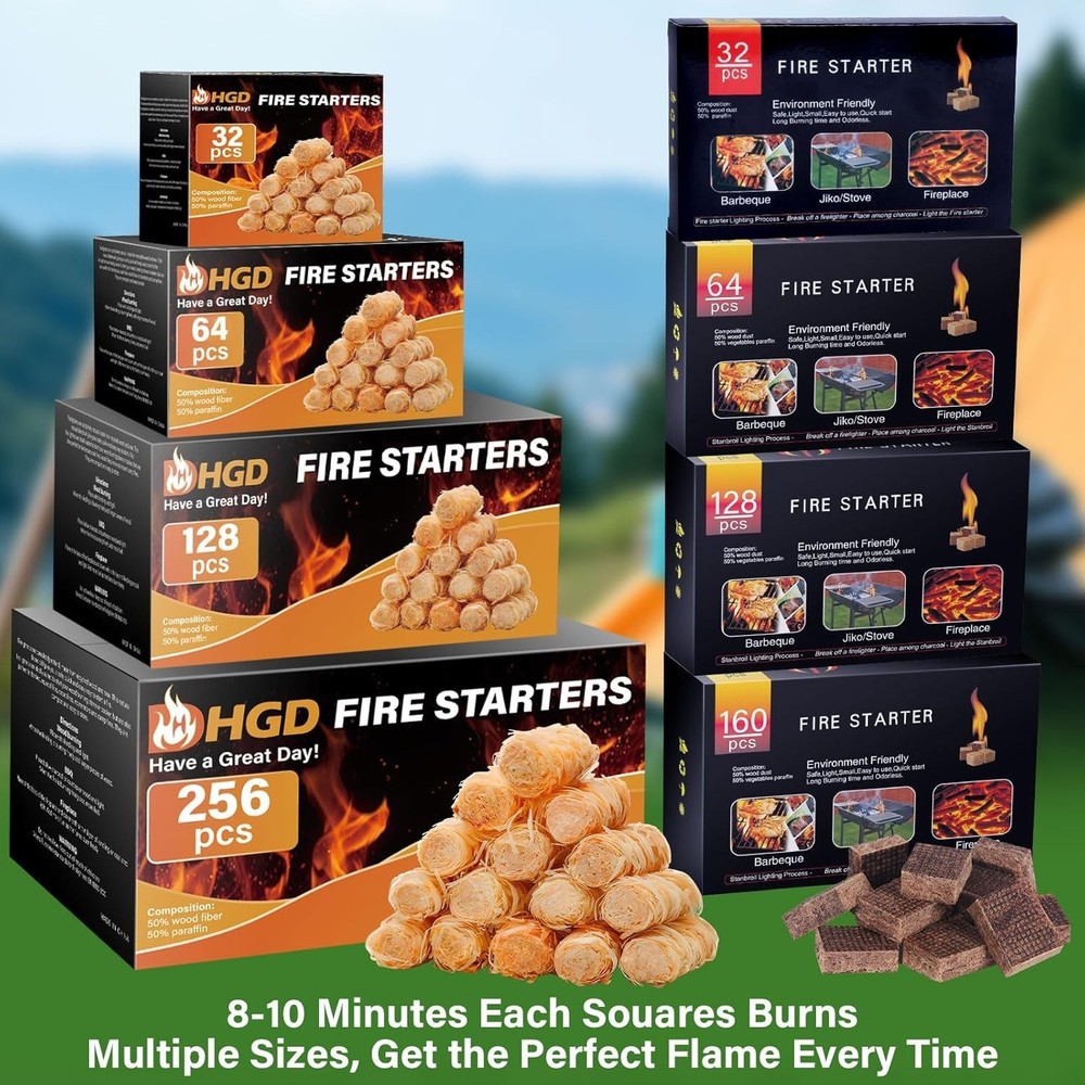 Water-Resistant Fire Starters - 32 Piece Eco-Friendly Camping Essentials