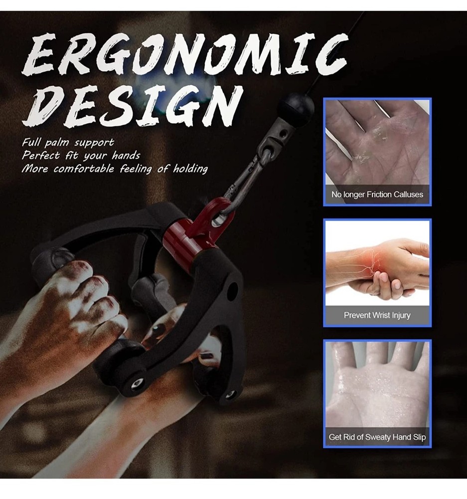 Double D Handle for Cable Machine - Ergonomic Row Handle - Triangle V Bar Grip