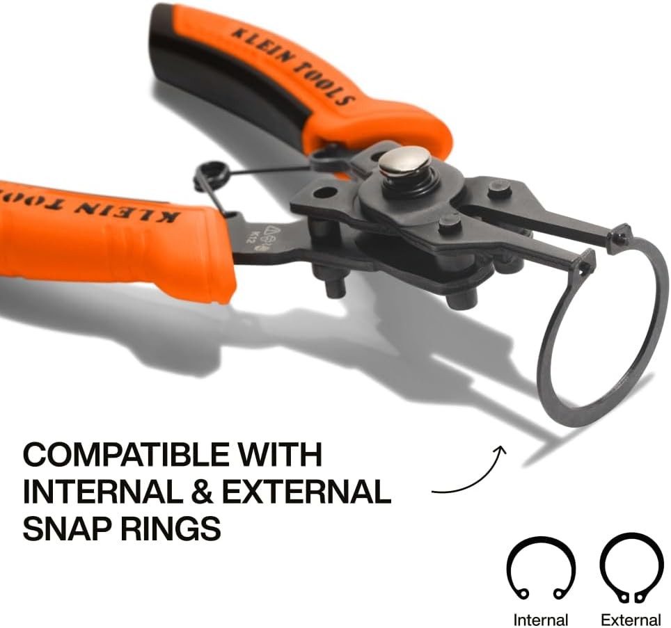 Klein Tools 73066 Convertible Snap Ring Pliers Set, 6-in-1 Internal External Cli
