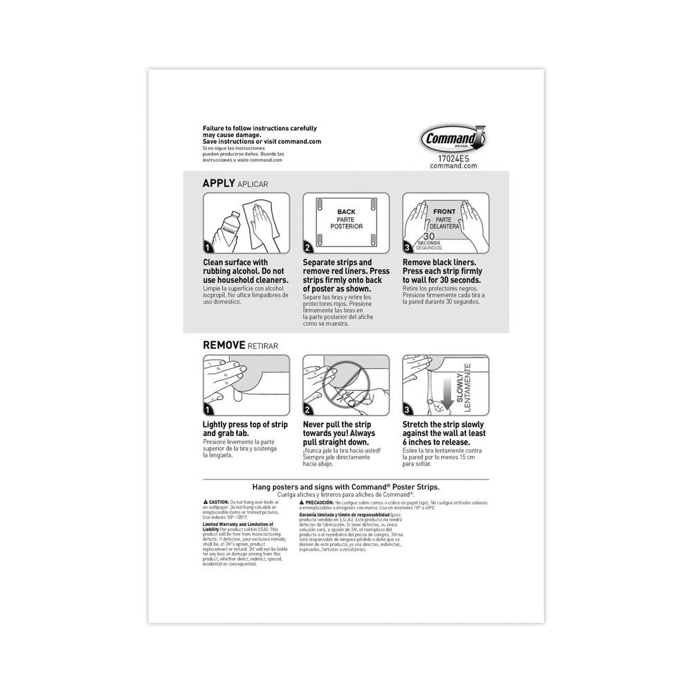 Command 17024S256NA 1.63 x 2.75 Removable Poster Strips - White (256/Pack) New