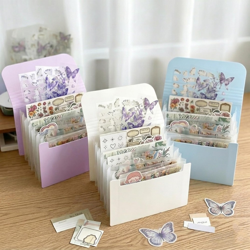 Sticker Storage Organizer with 7 Expandable Pockets, Multi-Layer Desktop Stic...