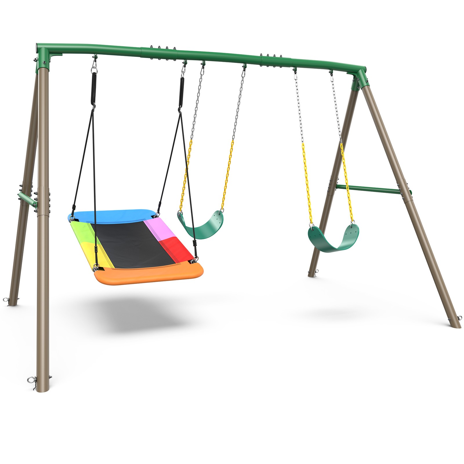 600lb 7.3ft Tall Heavy Duty Metal Swing Set with 3 Swings Kids Outdoor Swing Set