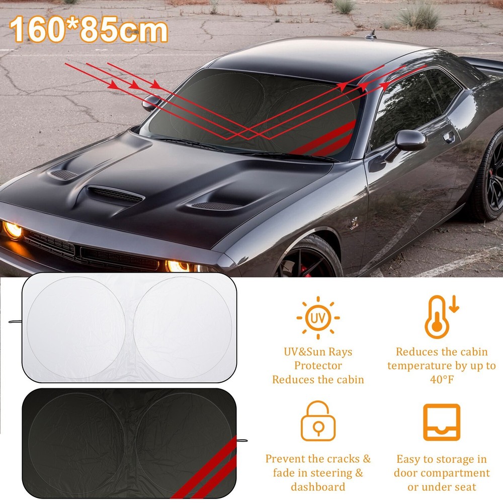 63*34'' Car Windshield Sunshade For Dodge Charger-Keeps Interior Cool& Foldable