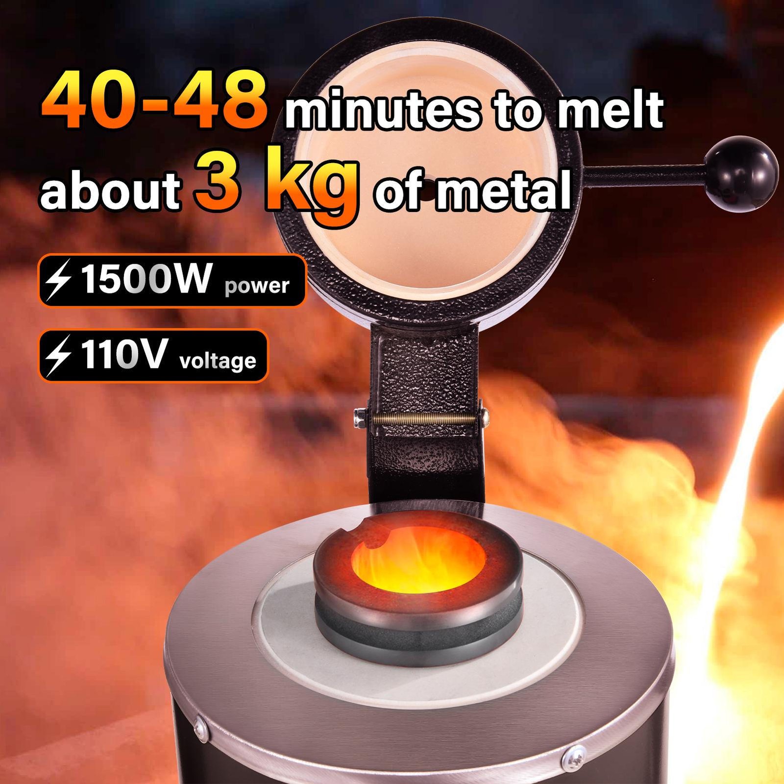 Gold Melting Furnace 1500W Electric Digital Smelting Furnace W/3KG Crucibles