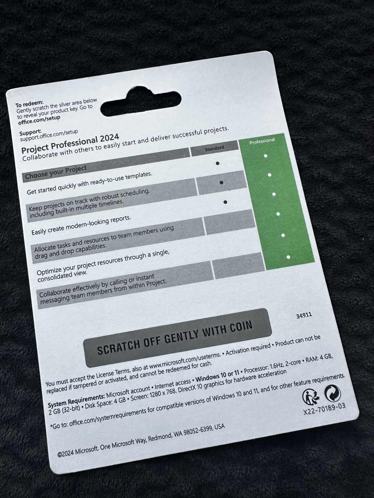 Microsoft Project 2024 Professional Retail Lifetime 1 PC Sealed Product card