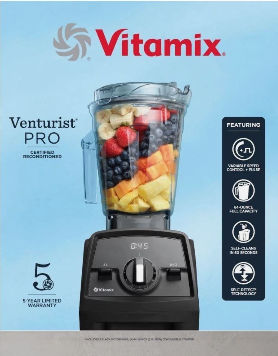Vitamix Venturist Pro Blender Pro-Grade 64 oz. Low-Profile Container Black