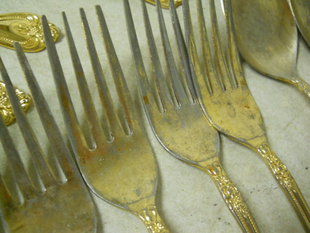 International EP Gold Precious Rose Pattern Flatware Set Replacements 63 PC