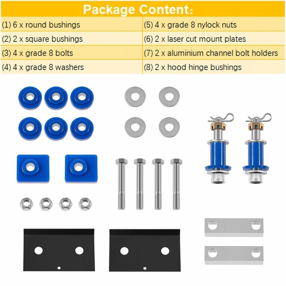 Engine Hood Hinge Pivot Bushing Kit Mounting Bolt Full Set For Peterbilt 378 379