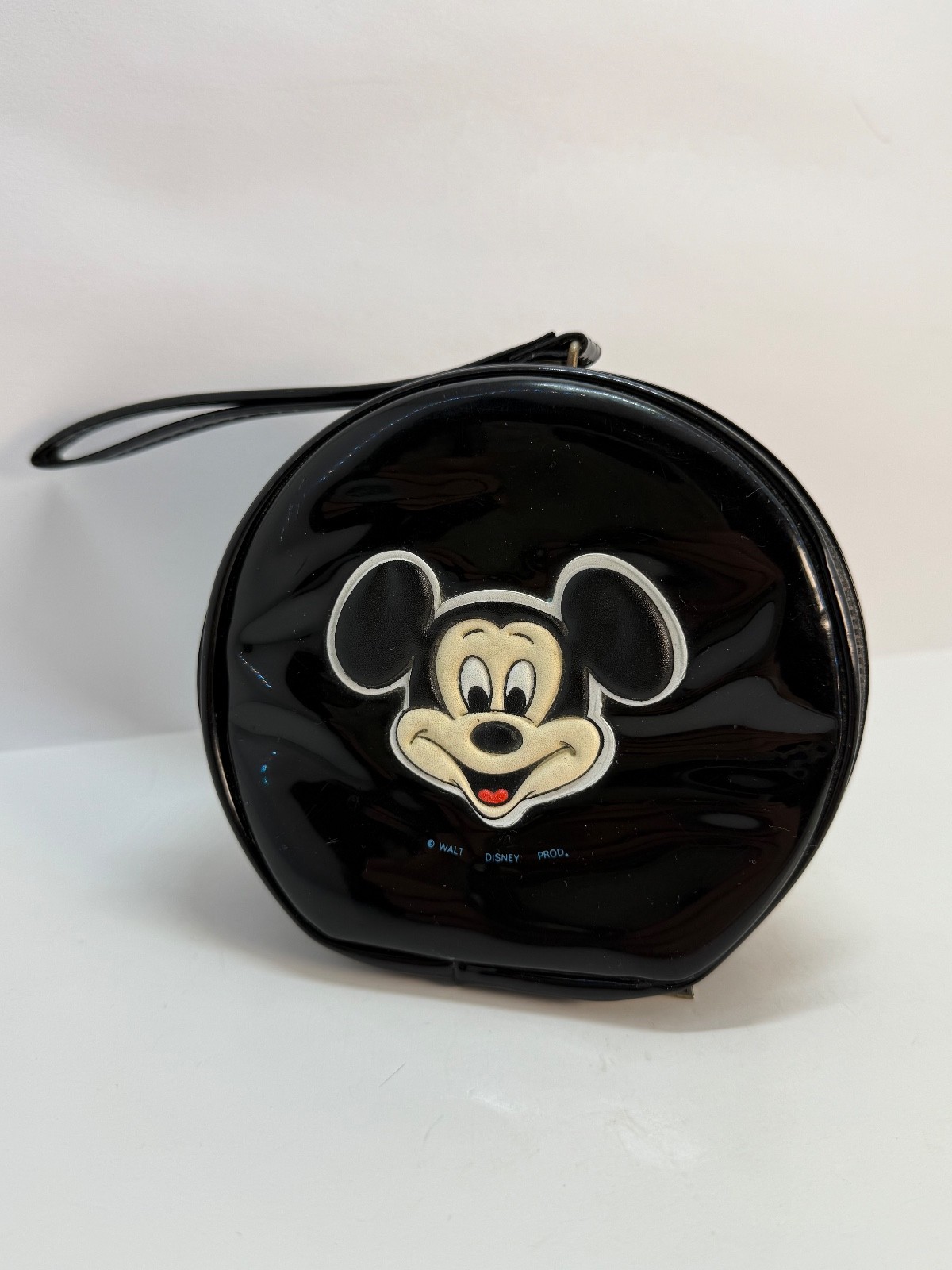 Vintage MICKEY MOUSE Small Black VINYL PURSE  WALT DISNEY Hong Kong *Free Ship*