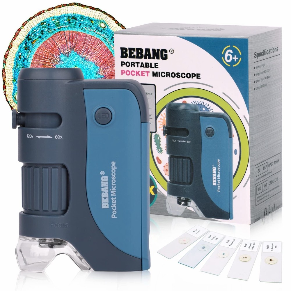 Bebang Pocket Microscope 60X–120X Mini Microscope w/ Slides – NIB