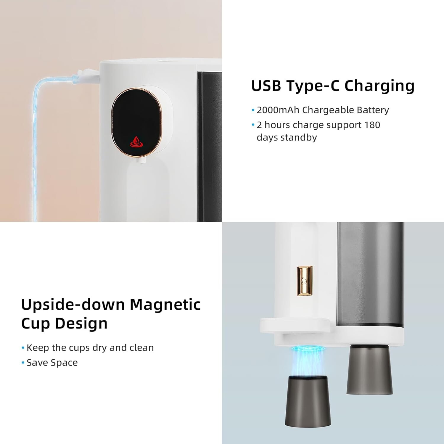 Automatic Mouthwash Dispenser Touch-Control Levels Wall Mounted Rechargeable