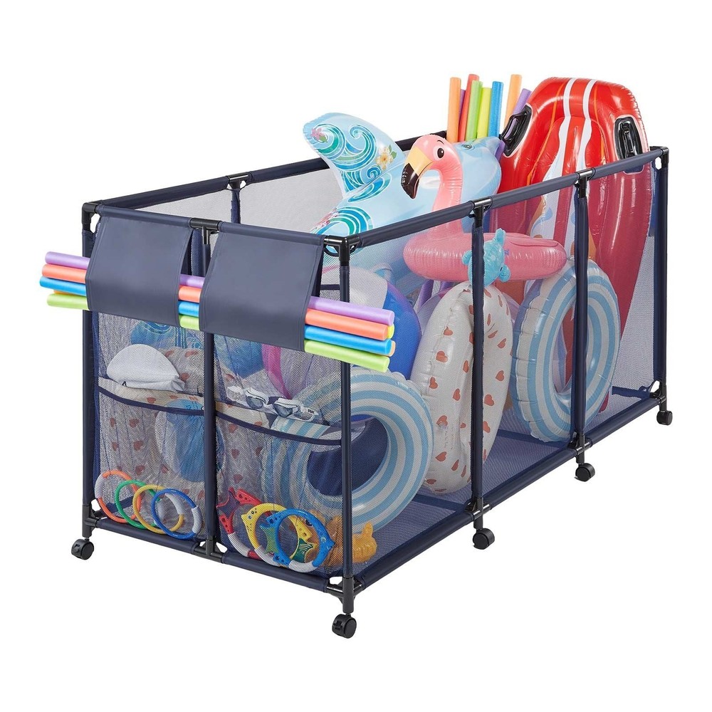 Pool Storage Bin, 69 x 32 x 35 in, Rolling Pool Float Storage Organizer with