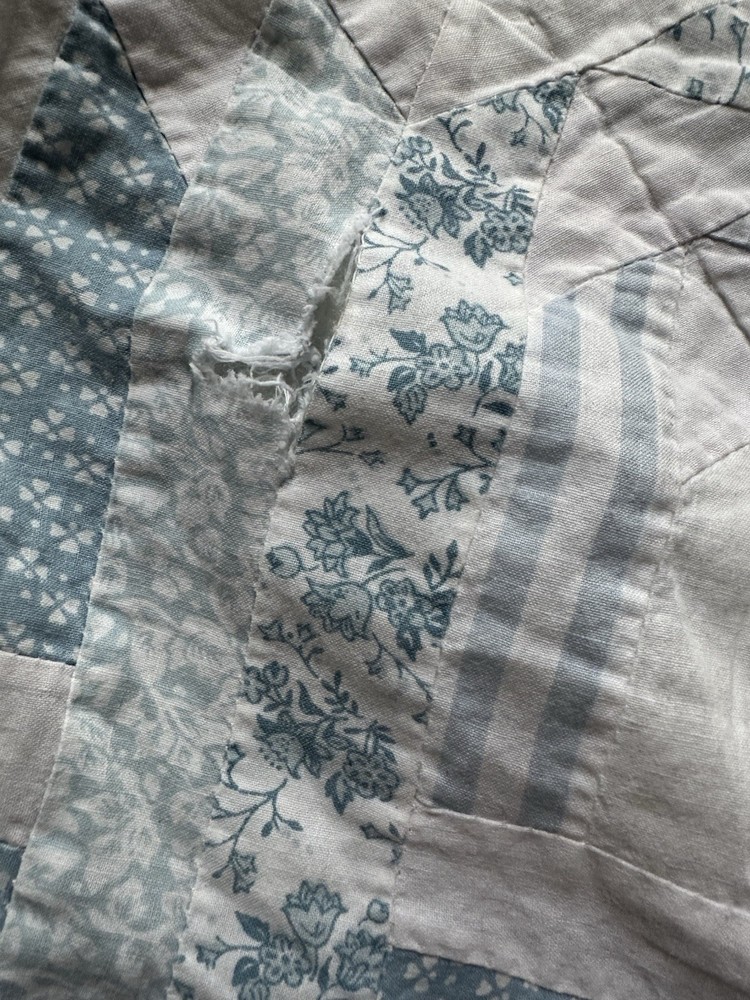 Cutters Handmade patchwork quilt with blue and white fabrics