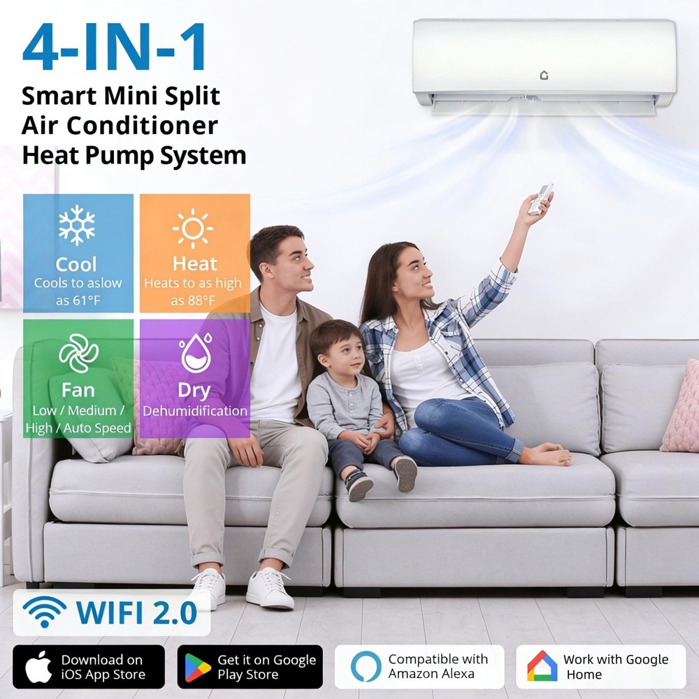 17000 BTU Mini Split AC/Heating System 230V WIFI Enabled Energy Efficient R32