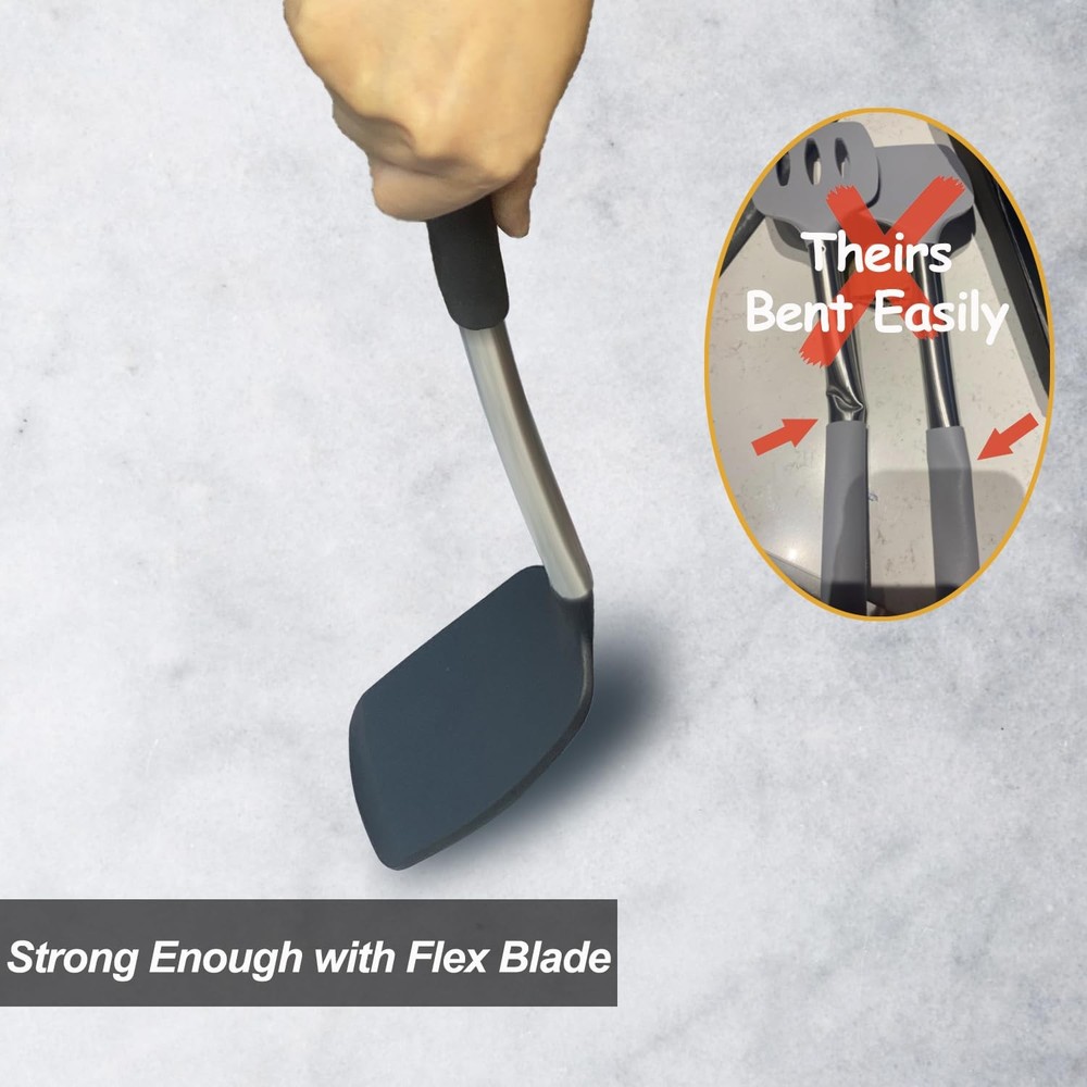 2 Pack Silicone Spatulas Solid Slotted Nonstick Turners Heat Resistant