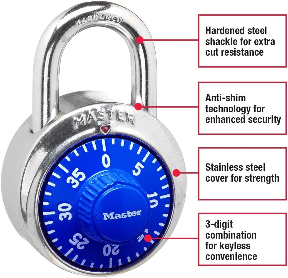 Master Lock 1506D Locker Combination Padlock, 1 Pack, Blue
