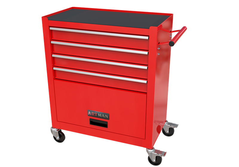 4-Drawer Rolling Tool Box Cart Tool Storage Cabinet Tool Chest w/ Tool Set Red