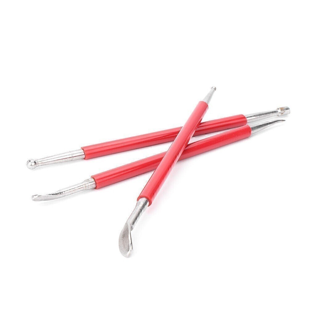 3pcs Modelling Tools Kit Set Red + Silver For Shaping Wax or PMC Silver Clay