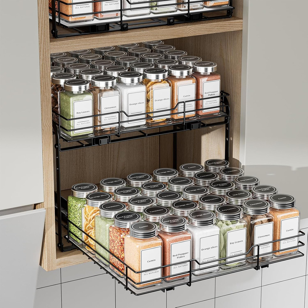 2-Tier Pull Out Spice Rack, Spice Rack Organizer, Pull Out Spice Racks for insid