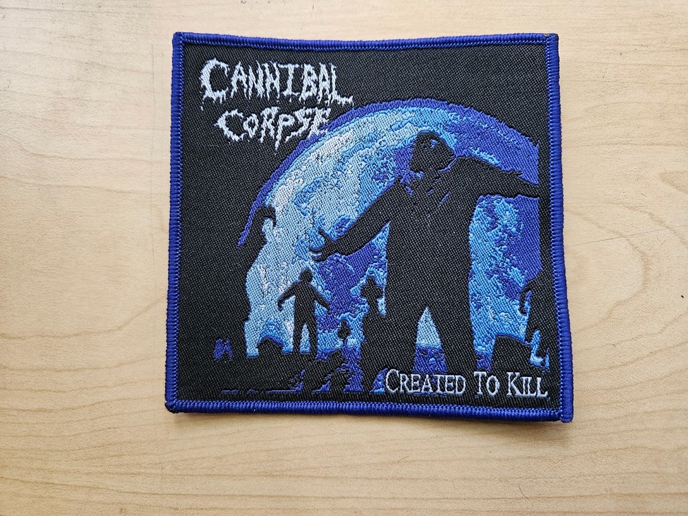 CANNIBAL CORPSE, CREATED TO KILL, SEW ON BLUE BORDER WOVEN PATCH