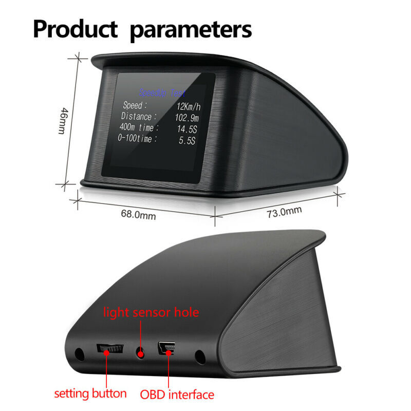 Car Head Up Display HUD OBD2 Speedometer Speed Temp Alarm Multi Function BAT CWT