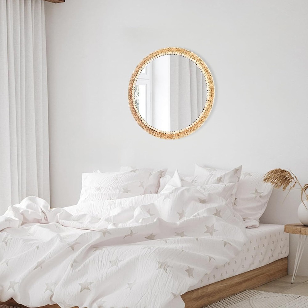 21 Inch Boho Round Hanging Wall Mirror Decorative Rattan Circle Wall