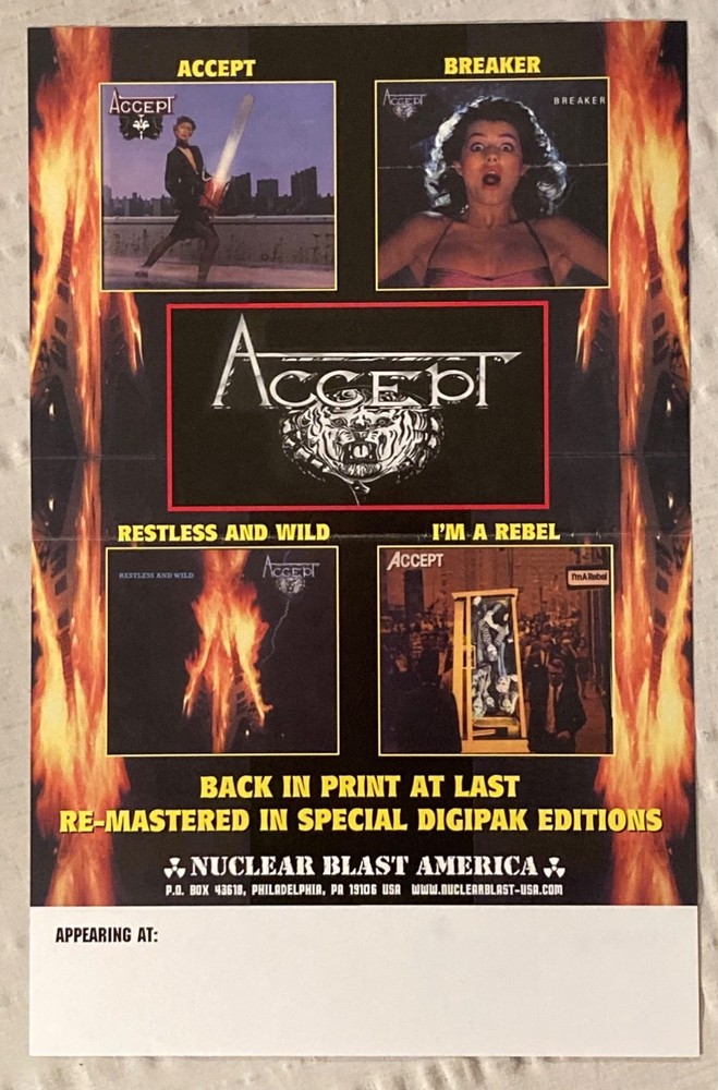 Accept 1999 Two-Sided Promo Poster U.D.O. Holy Nuclear Blast Records I