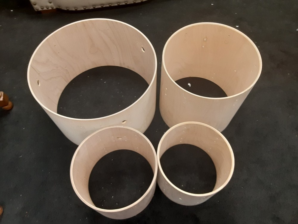 4 Drum Set Raw Shells 22" 16" 13" 12" NICE INSIDE WOOD GRAIN Bare Drums Shells