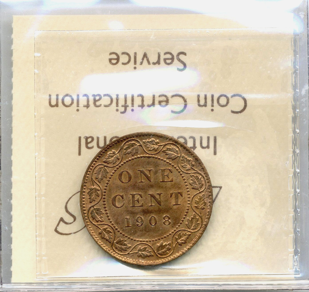 1908 Canada Large Cent - GEM Uncirculated, ICC MS65 RD