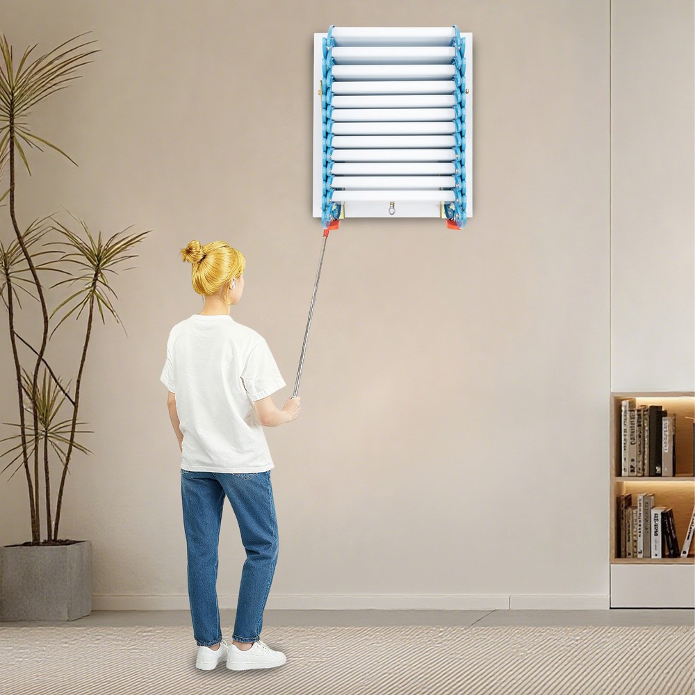 Wall-mounted Retractable Stairs For Attic Blue 12 Steps Pulldown Attic Stairs